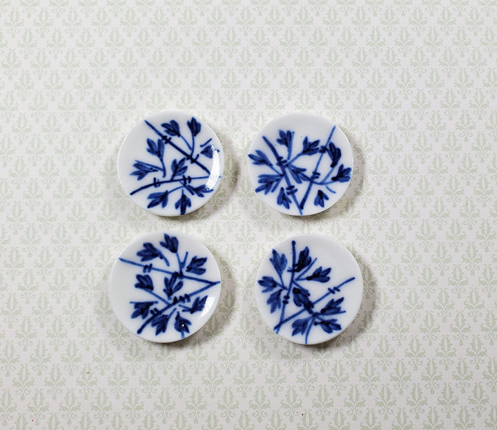 Dollhouse Dinner Plates Cobalt Sprigs Ceramic Set of 4 1:12 Scale Miniature 1"