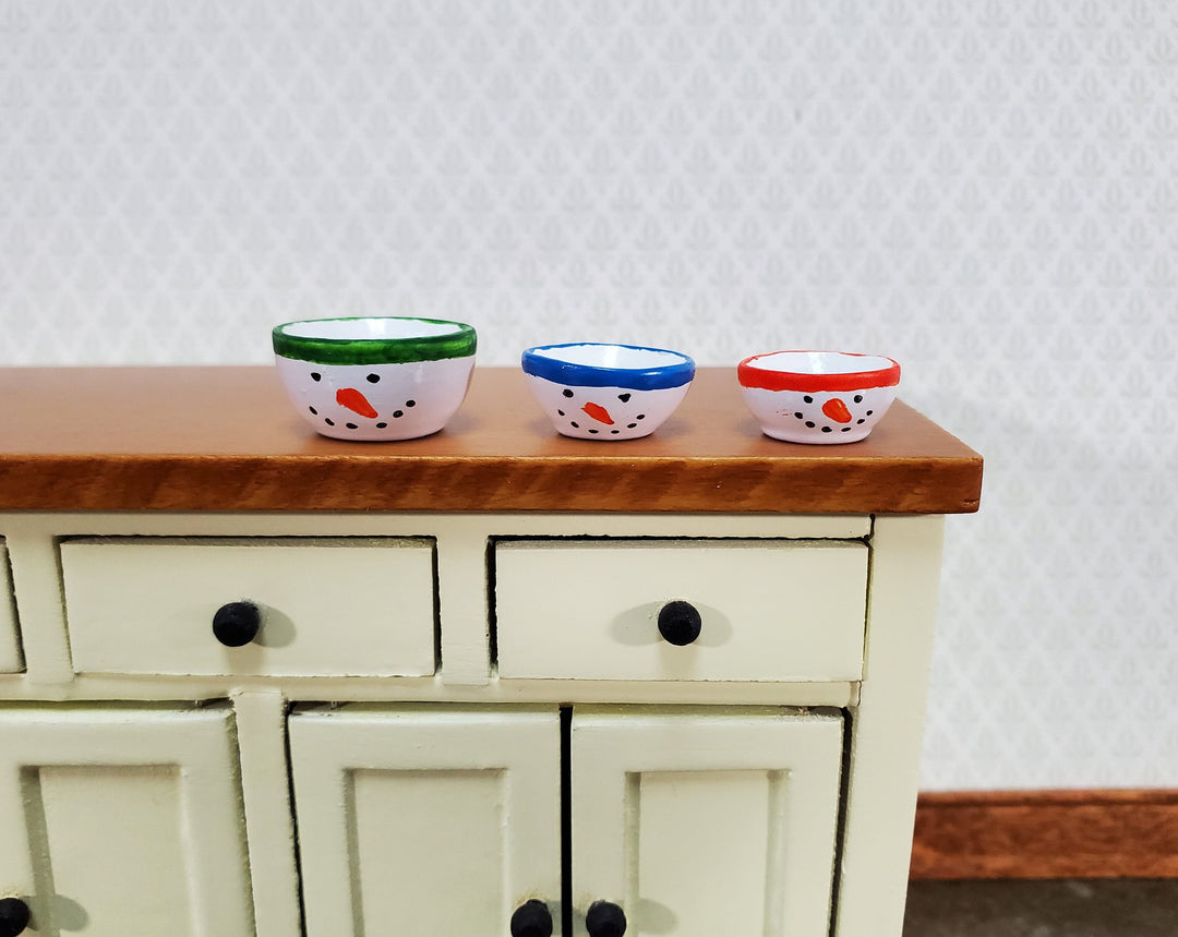Dollhouse Snowman Mixing Bowls Set of 3 Stacking Winter 1:12 Scale Miniatures