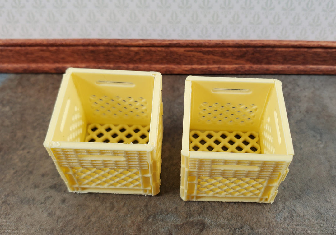 Miniature 2 Milk Crates 1" Square Yellow Cream Finish 1:12 Scale Diorama Models