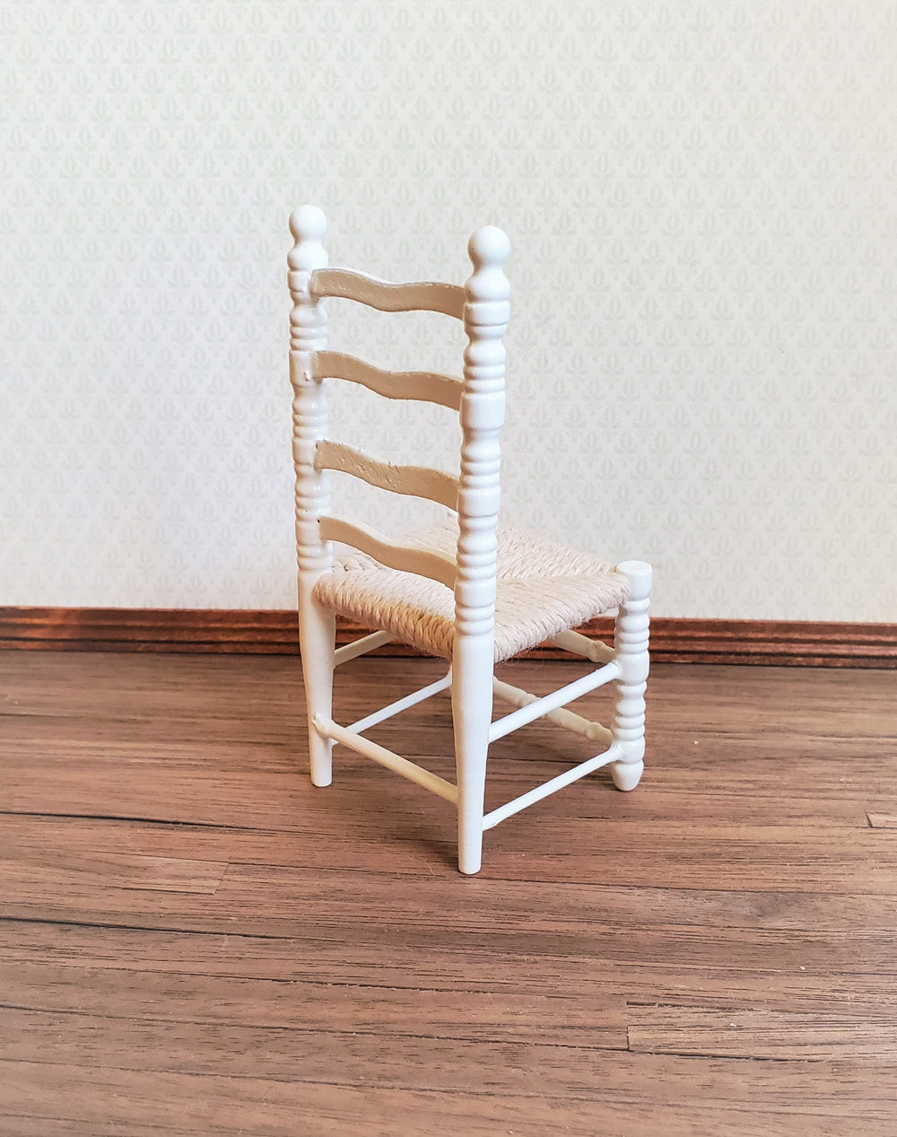Dollhouse Ladderback Chair White Turned Legs Rush Seat 1:12 Scale Miniature Furniture
