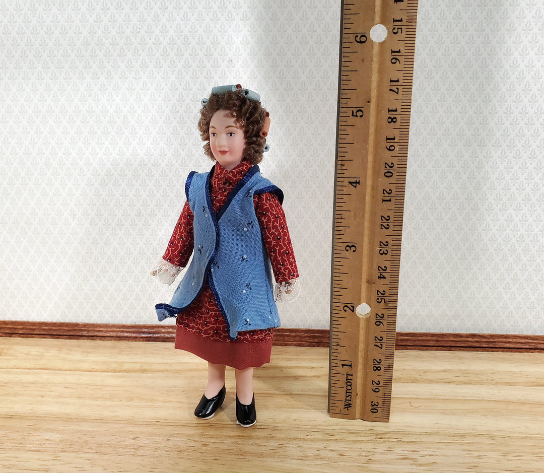 Dollhouse Miniature Porcelain Doll Modern Grandma or Mom with Curlers 1:12 Scale