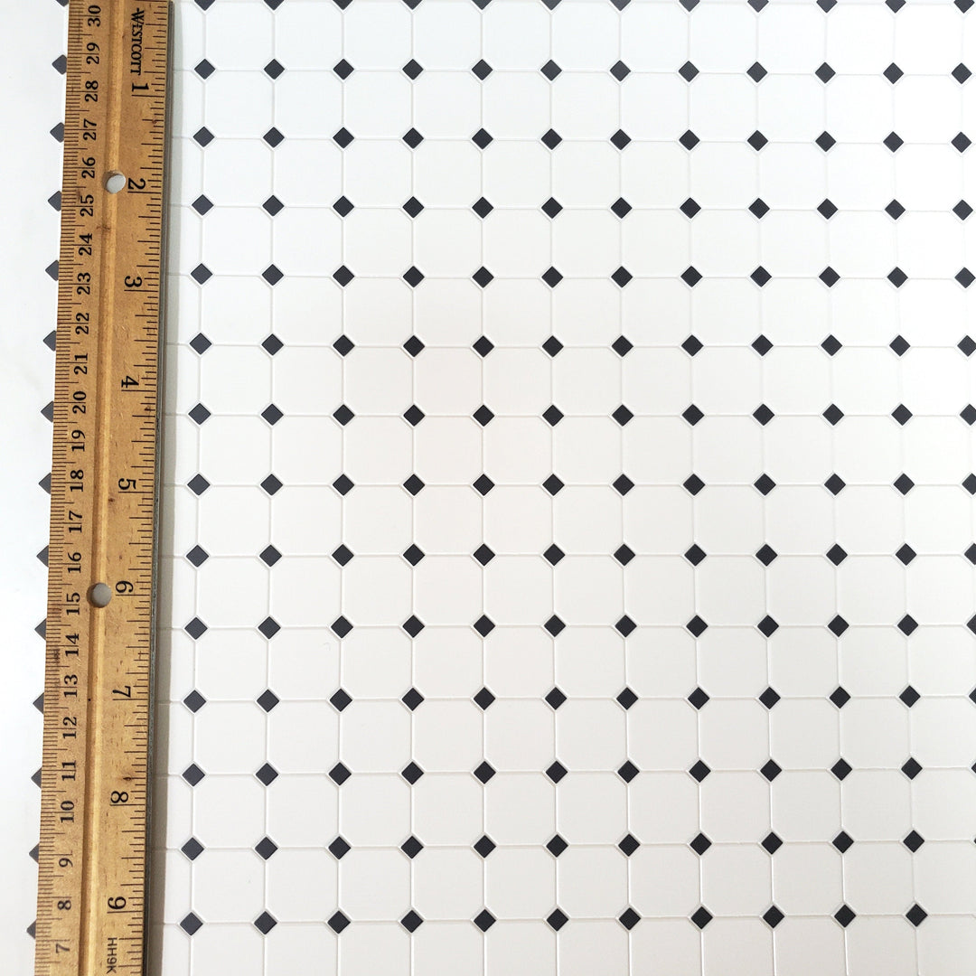 Dollhouse Tile Flooring White with Dark Gray Diamonds Embossed 1:12 Scale Miniatures