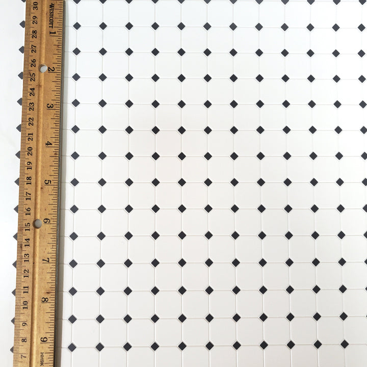 Dollhouse Tile Flooring White with Dark Gray Diamonds Embossed 1:12 Scale Miniatures