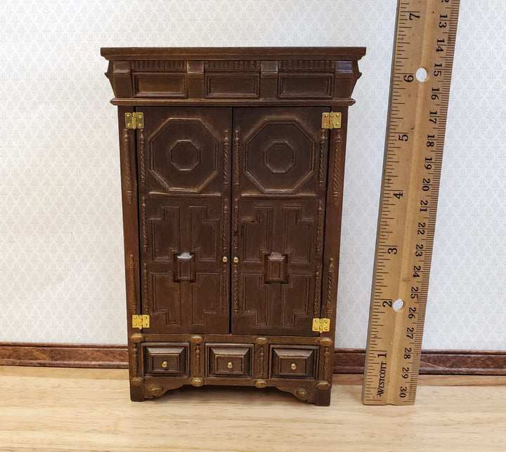 JBM Dollhouse Wardrobe Closet French Louis XIII Style Walnut Finish 1:12 Scale Miniature Furniture