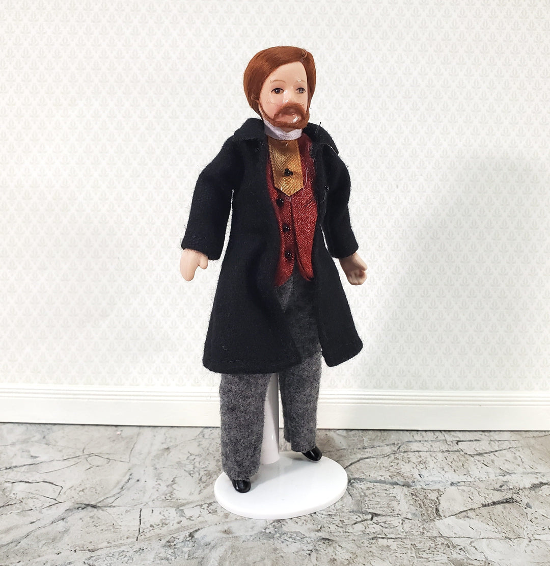 Dollhouse Man Doll Porcelain Dad Father with Beard 1:12 Scale Miniature Poseable