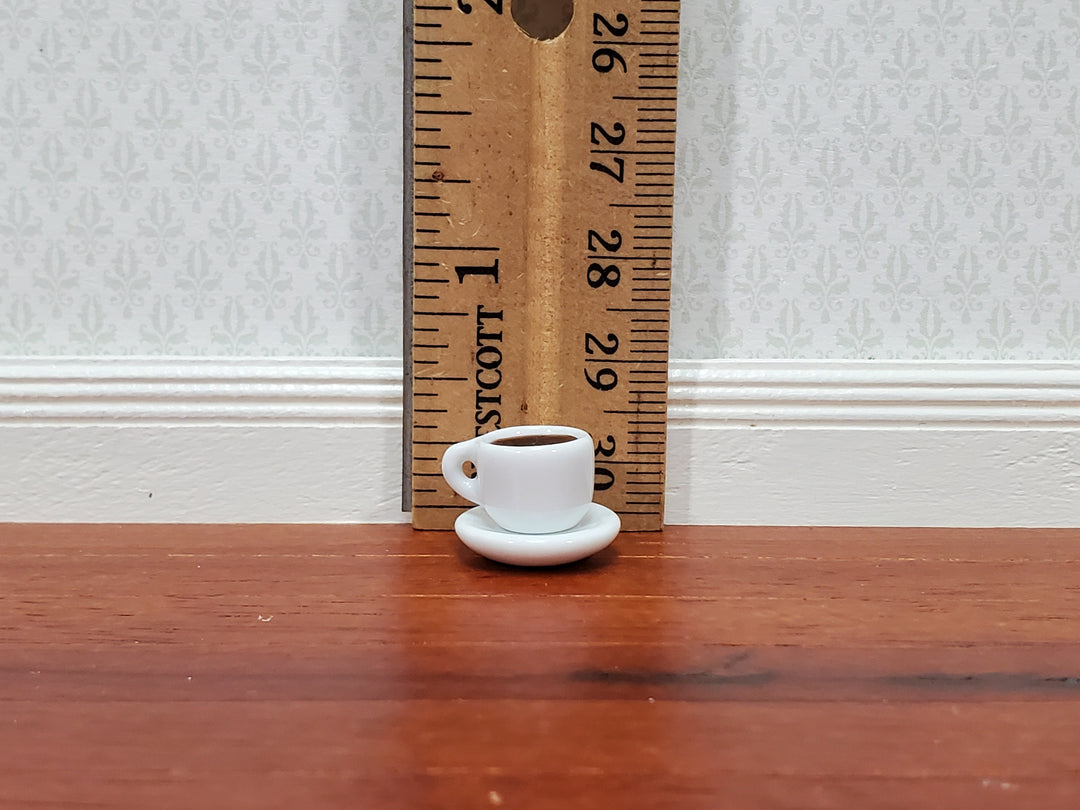 Dollhouse Filled Coffee Mug Cup with Saucer White Ceramic 1:12 Scale Miniature