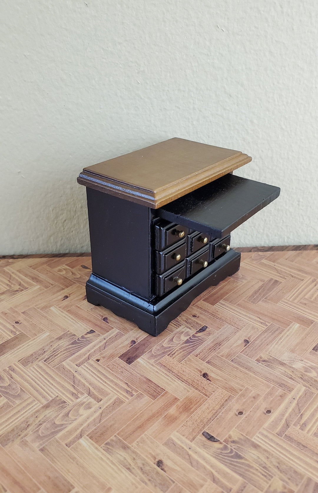 Dollhouse Side Table or Nightstand Black with Drawers 1:12 Scale Miniature Furniture