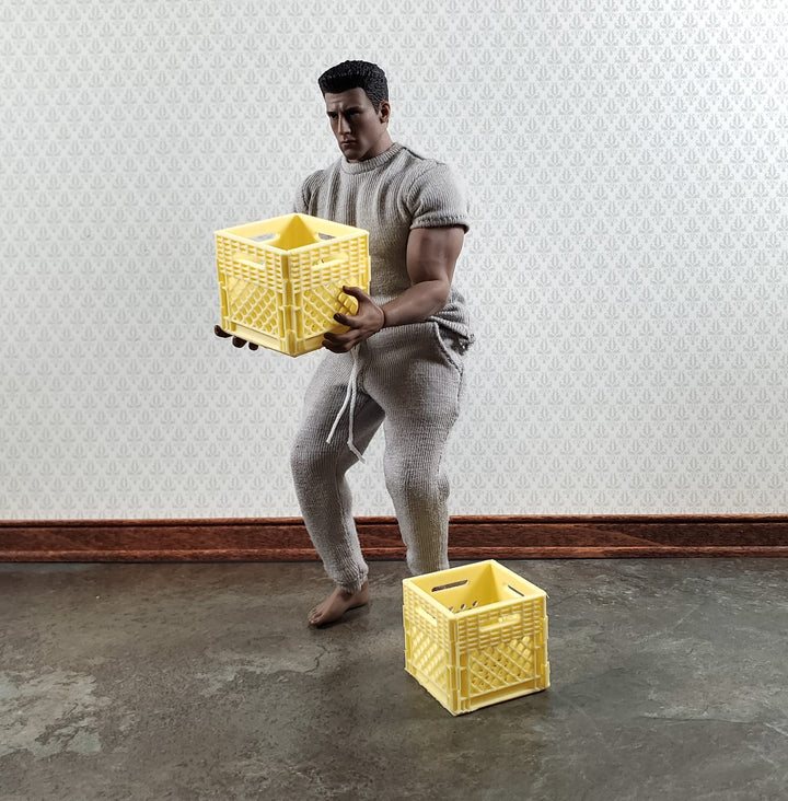 Miniature 2 Milk Crates 1" Square Yellow Cream Finish 1:12 Scale Diorama Models
