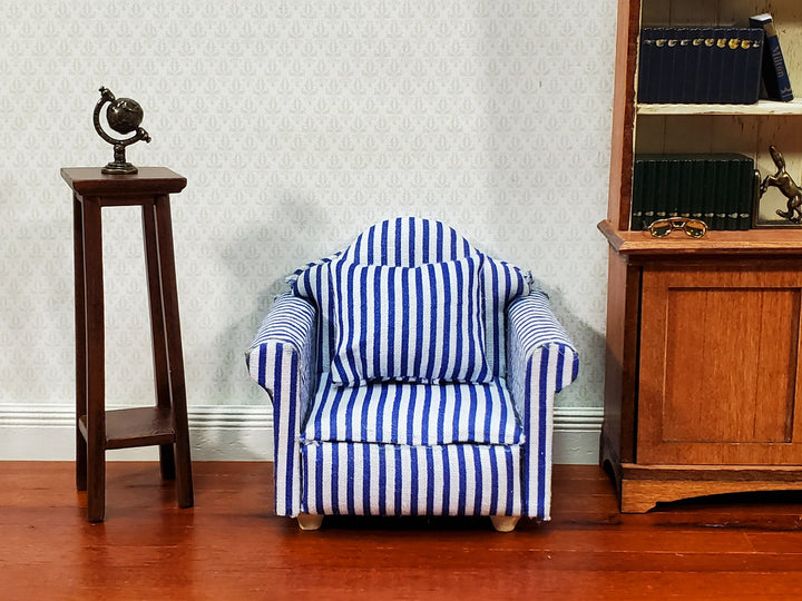 Dollhouse Modern Armchair Narrow Blue & White Stripes 1:12 Scale Chair Furniture