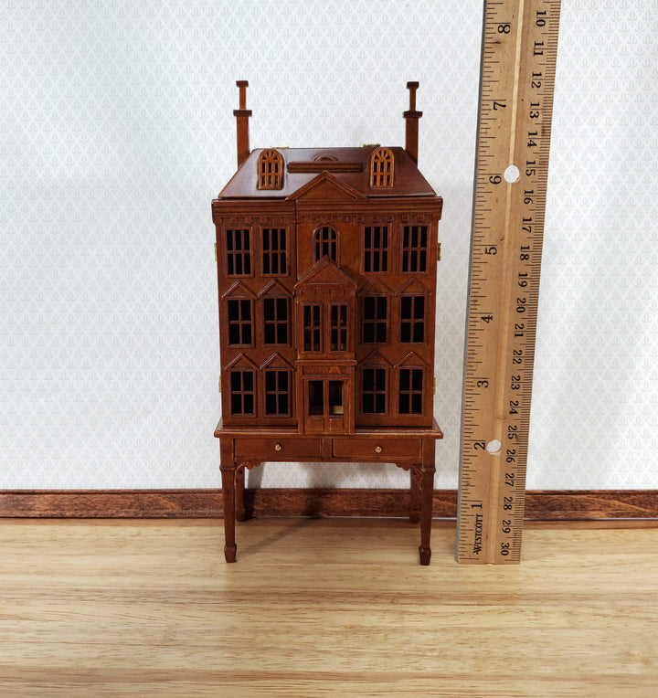 1:144 Scale Dollhouse with Table Walnut Finish 4 Level Front Opening by JBM