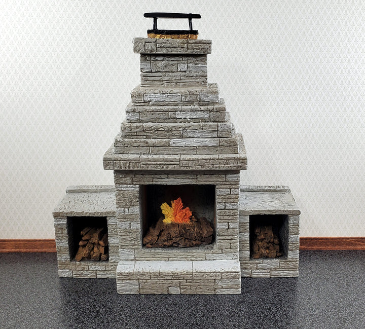 Miniature Fireplace Large Outdoor Modern "Stone" Style 1:12 Scale Dollhouse