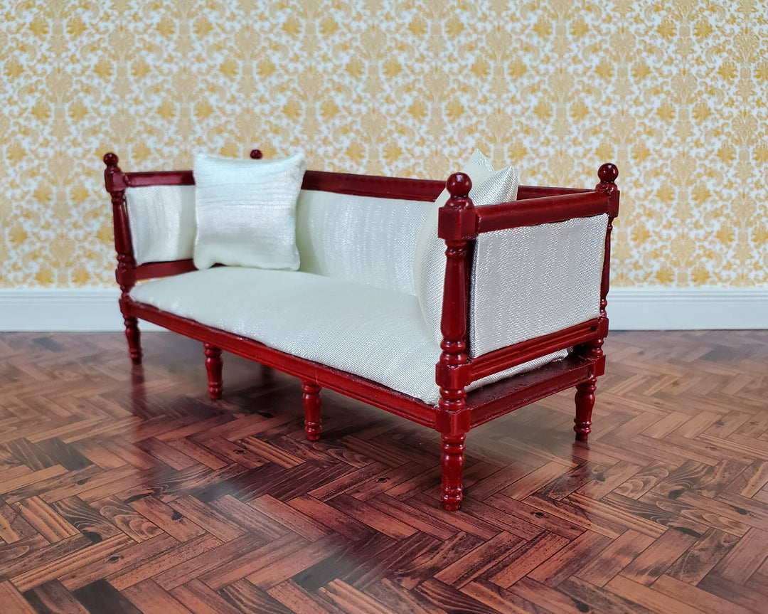 Dollhouse Sofa Couch Louis XVI Style Cream Silky Fabric 1:12 Scale Miniature Mahogany Finish