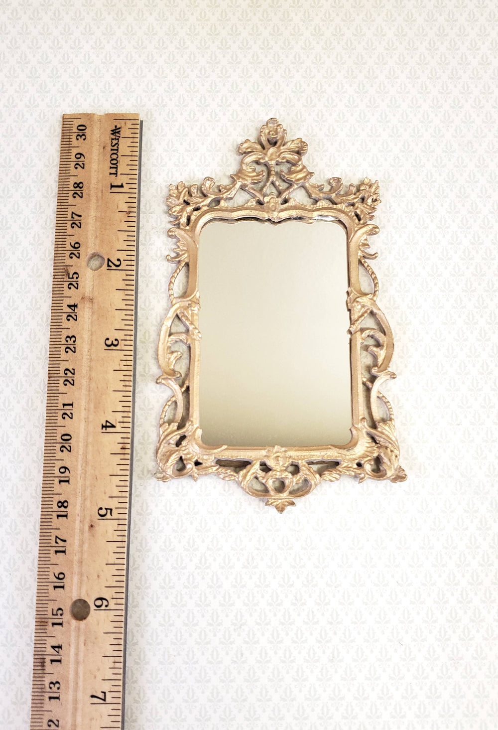 Dollhouse Miniature Mirror Decorative Gold Finish Victorian Style 1:12 Scale Metal