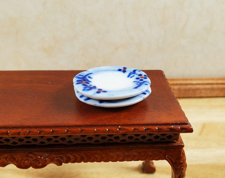 Dollhouse 2 Small White & Blue Ceramic Platters 1:12 Scale Miniature Dish
