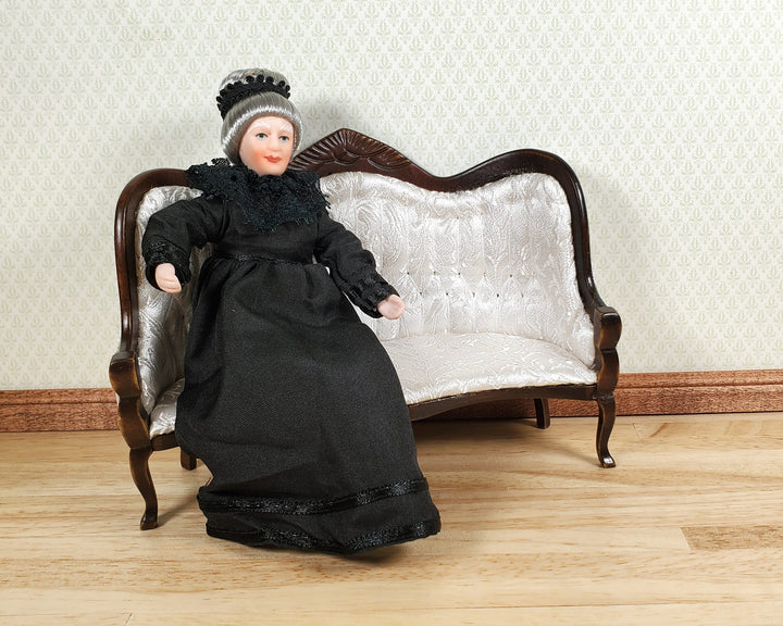 Dollhouse Grandma Grandmother Porcelain Doll Victorian Black Dress 1:12 Scale