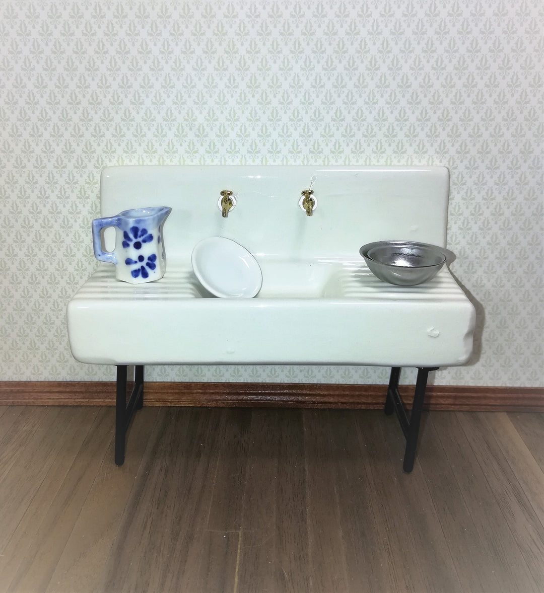 Dollhouse Miniature Sink White Ceramic Kitchen or Utility Room 1:12 Scale