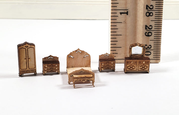Dollhouse 1:144 Scale Furniture KIT DIY Victorian Bedroom Set Bed Dressers +