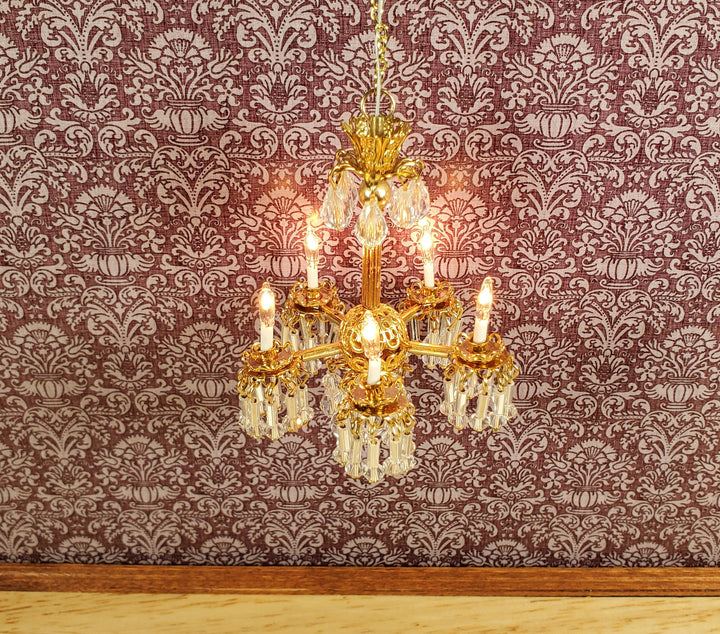 Dollhouse Chandelier 5 Arm Real Glass Crystals 12 Volt 1:12 Scale Vintage Style