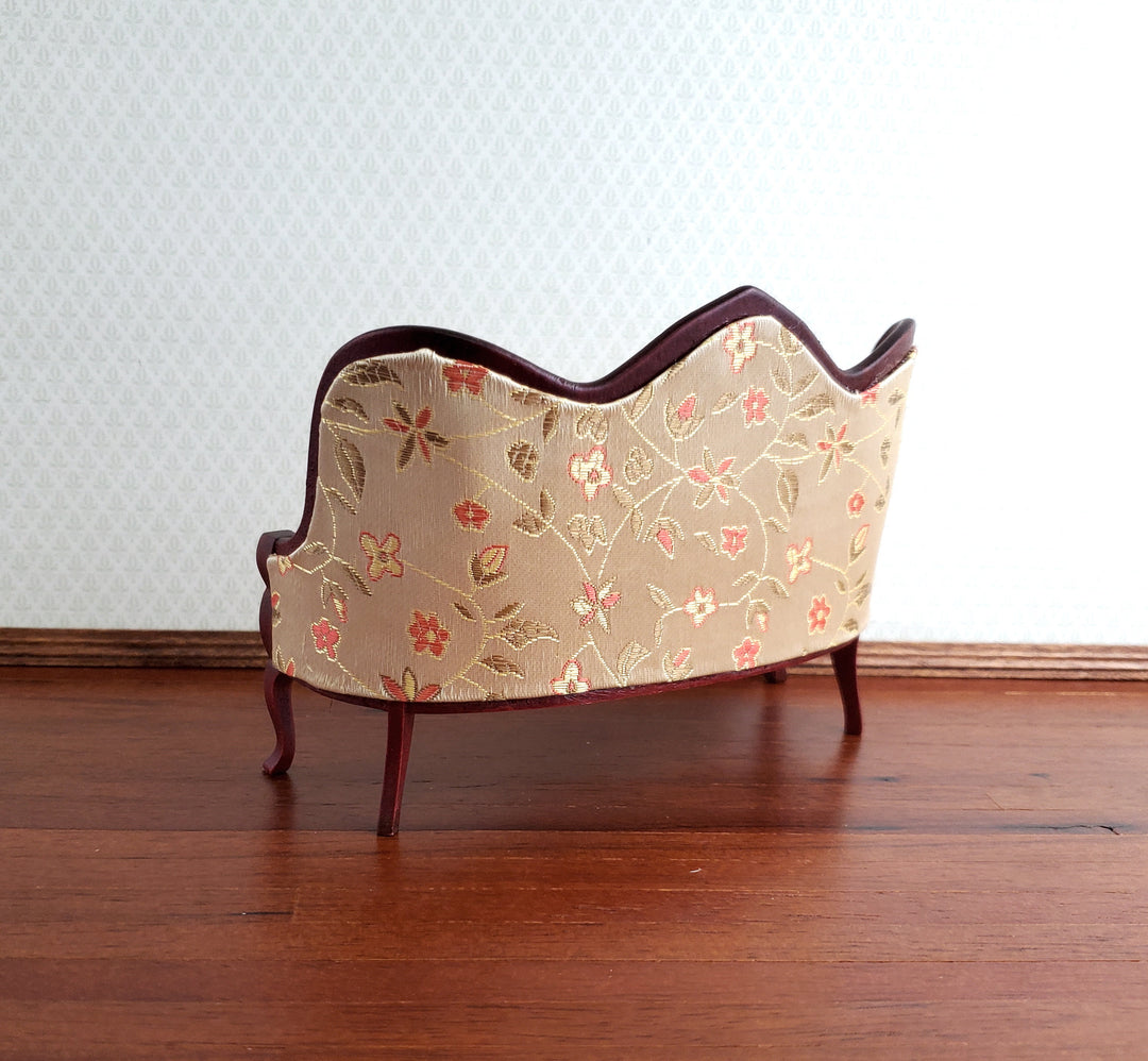 Dollhouse Sofa Couch Victorian Gold Floral Print 1:12 Miniature Mahogany Finish
