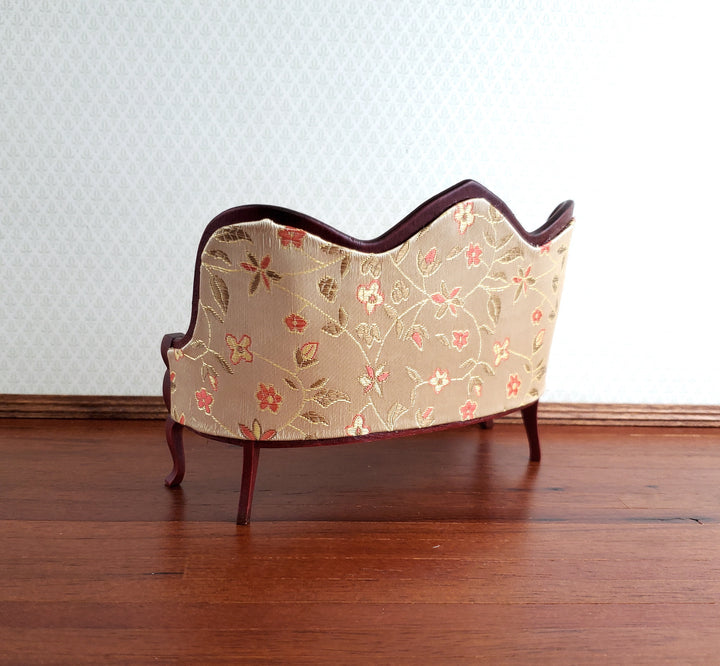 Dollhouse Sofa Couch Victorian Gold Floral Print 1:12 Miniature Mahogany Finish