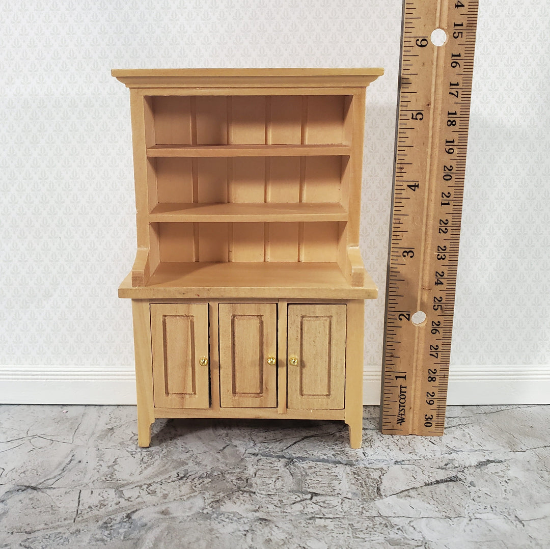 Dollhouse Kitchen Hutch Cabinet with Shelves Light Oak Finish 1:12 Scale Miniature Furniture
