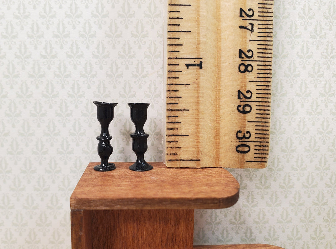 Dollhouse Black Glass Candlestick Holders Set of 2 1:12 Scale Miniature