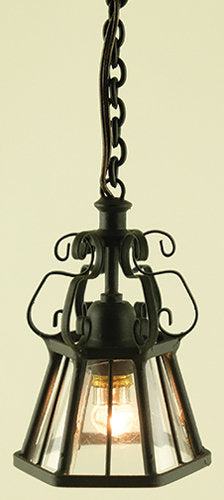 Dollhouse Hanging Light Black Iron Scroll 1:12 Scale 12 Volt Electric with Plug