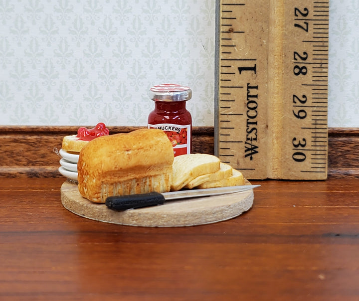 Dollhouse Sliced Bread Set with Jelly Plates on Board 1:12 Scale Miniature Food Kitchen