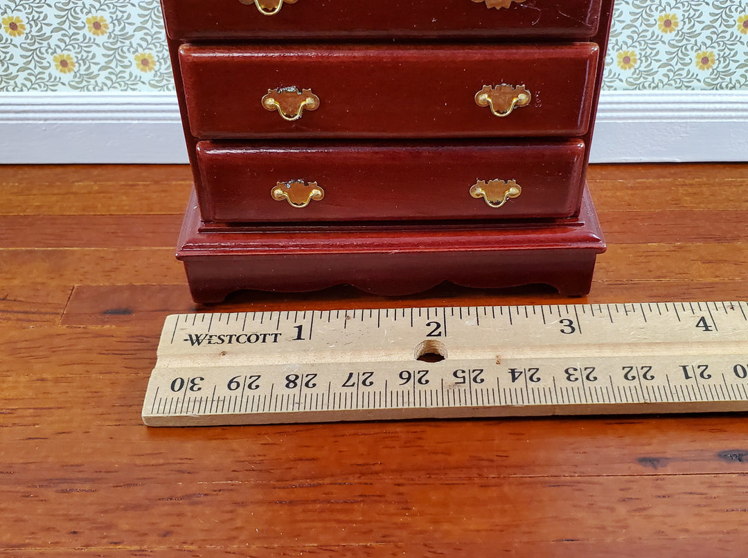 Dollhouse Miniature Dresser Chest Tall 4 Drawer 1:12 Scale Mahogany Finish