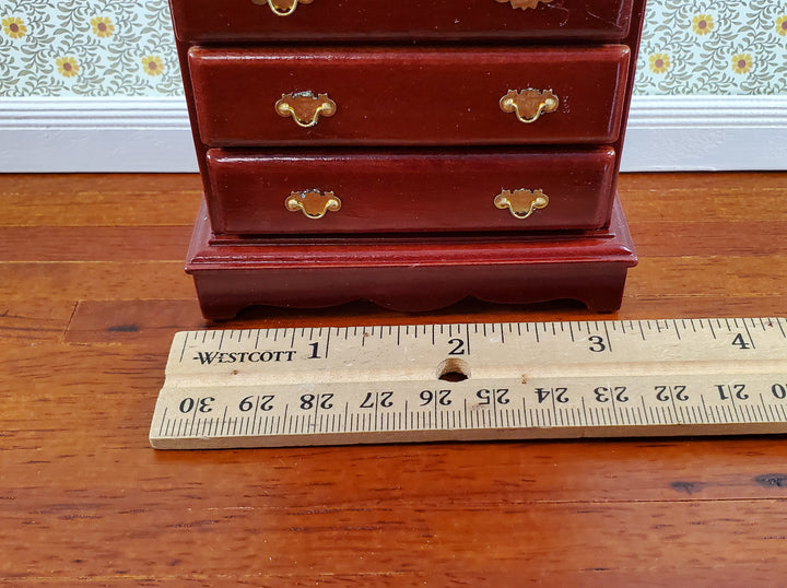 Dollhouse Miniature Dresser Chest Tall 4 Drawer 1:12 Scale Mahogany Finish