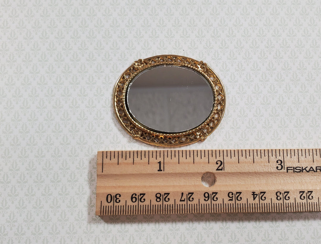 Dollhouse Small Oval Mirror with Gold Frame 1:12 Scale Miniature Accessory
