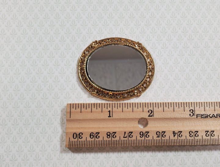 Dollhouse Small Oval Mirror with Gold Frame 1:12 Scale Miniature Accessory