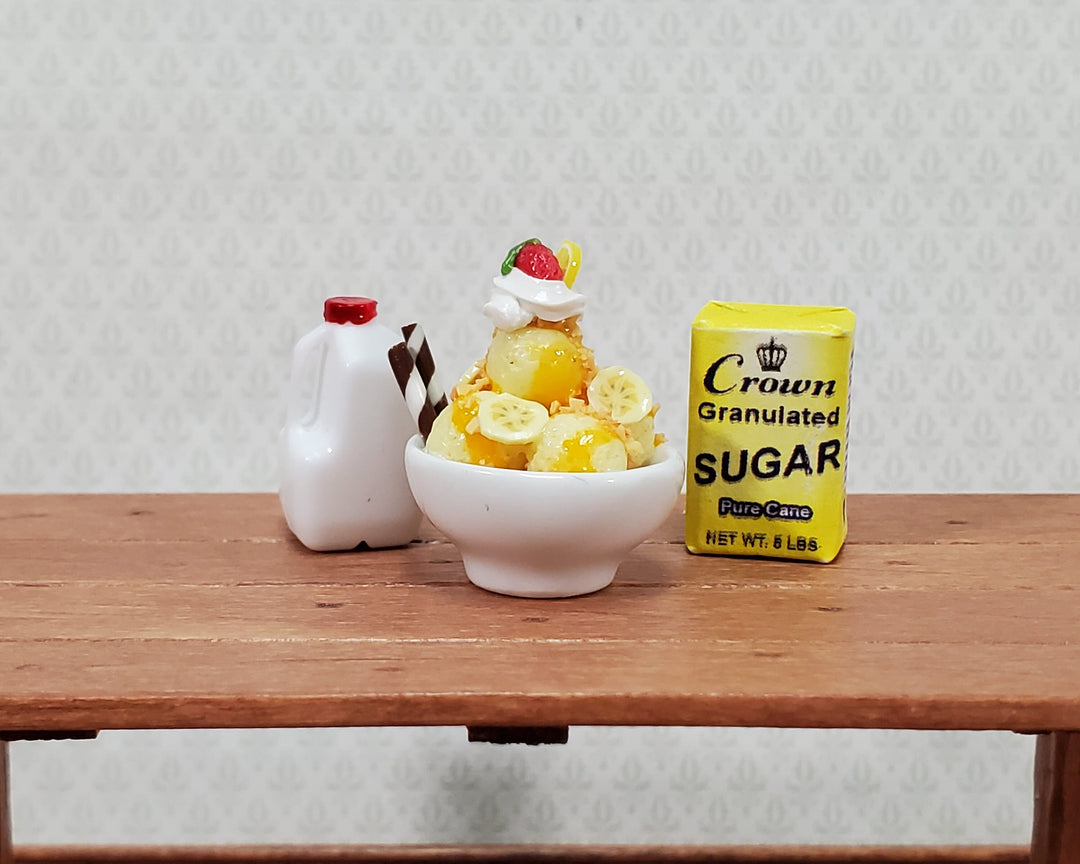 Dollhouse Ice Cream Sundae with Fruit Bananas LARGE Miniature Dessert Food