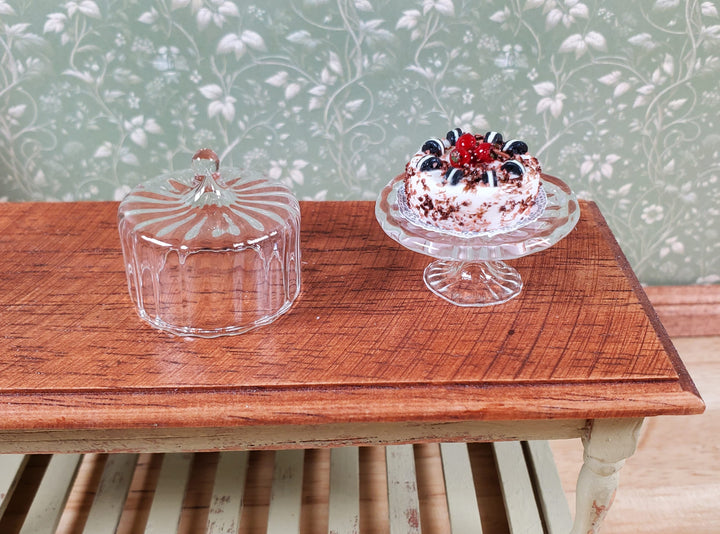 Dollhouse Clear Glass Fluted Cake Stand with Cover 1:12 Scale Miniature Kitchen