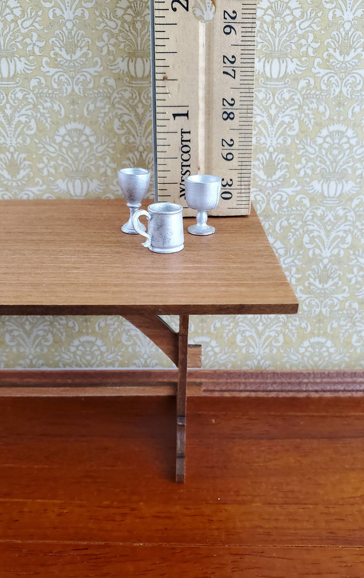 Dollhouse Miniature Goblet & Mug Set x3 1:12 Scale Cast White Metal