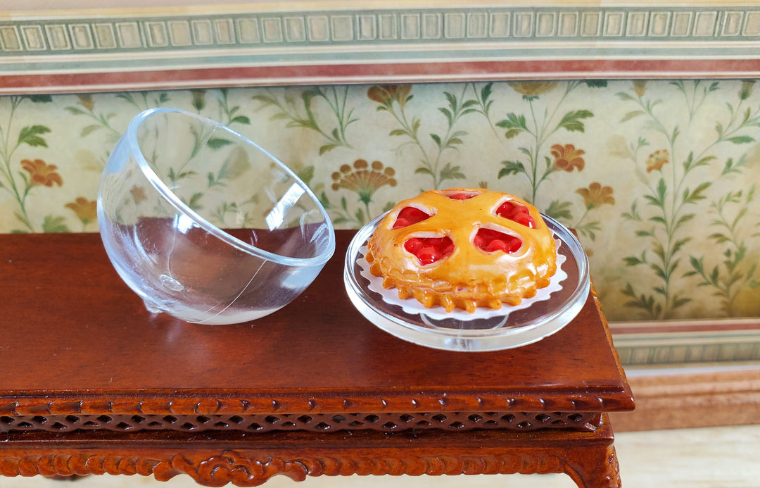 Dollhouse Cake Stand Clear Plastic with Cherry Pie 1:12 Scale Miniature Kitchen