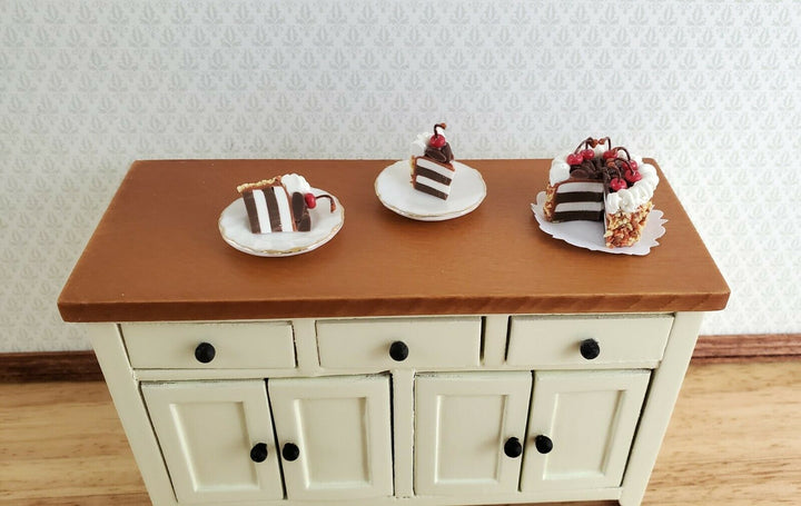 Dollhouse Miniature Cake with 3 Pieces Chocolate Cherry 1:12 Scale Dessert Food
