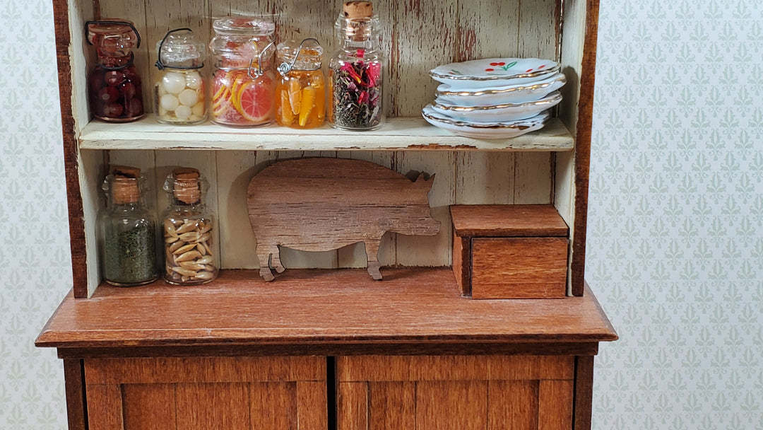 Dollhouse Pig Cutting Board Walnut Wood 1:12 Scale Miniature Kitchen Accessory