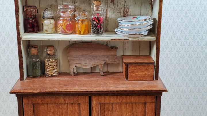 Dollhouse Pig Cutting Board Walnut Wood 1:12 Scale Miniature Kitchen Accessory