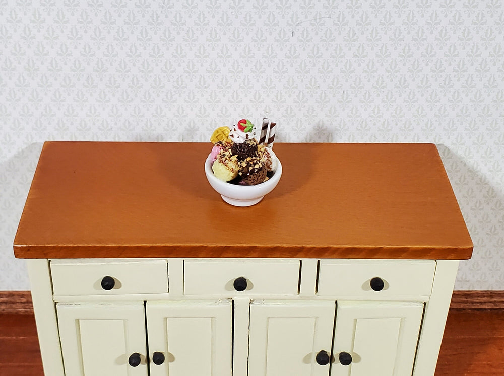 Dollhouse Ice Cream Sundae in Round Ceramic Bowl LARGE Miniature Dessert Food