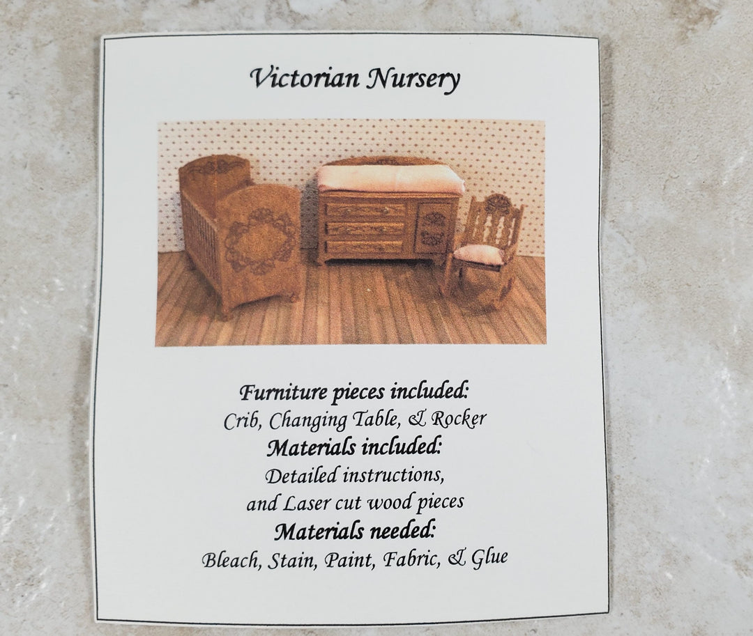 Dollhouse HALF SCALE Furniture KIT Victorian Nursery Set Crib Rocking Chair 1:24