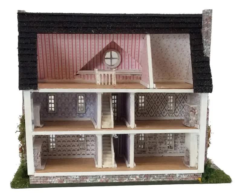 1:144 Scale Dollhouse KIT Tiny Colonial Style Rounded Double Balcony w/ Greenery - Miniature Crush