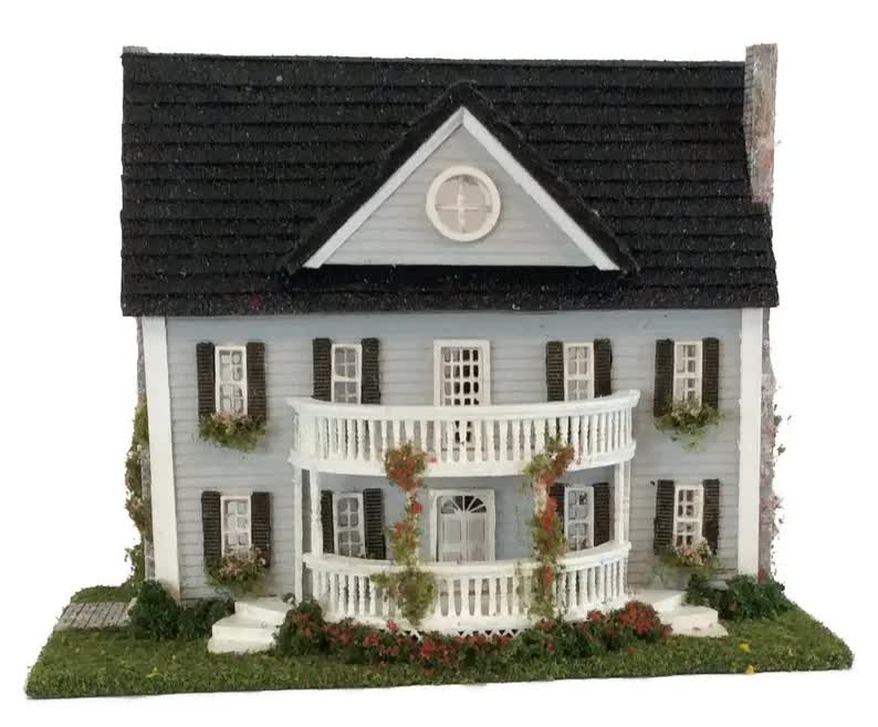1:144 Scale Dollhouse KIT Tiny Colonial Style Rounded Double Balcony w/ Greenery - Miniature Crush
