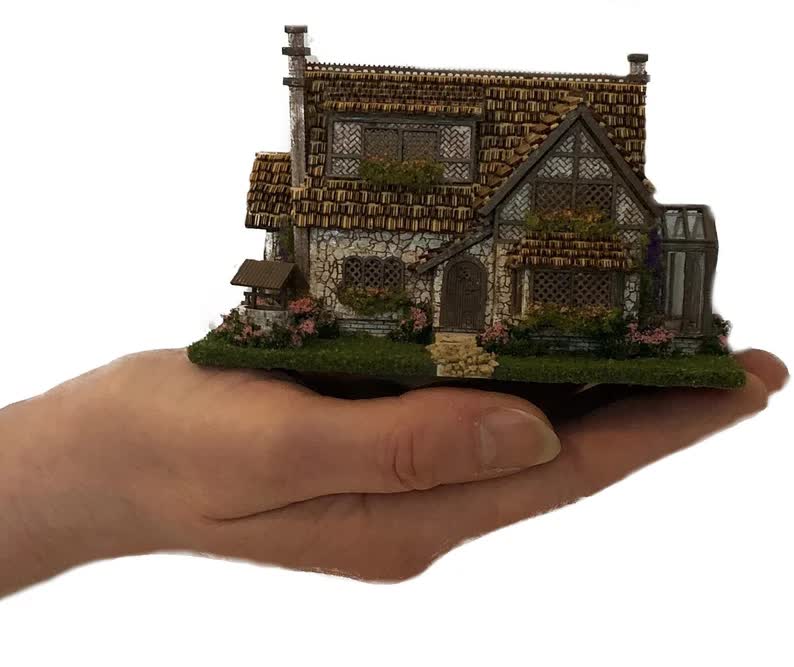 1:144 Scale Dollhouse KIT Tiny German Tudor w/ Greenhouse and Grass 5 Room Home - Miniature Crush