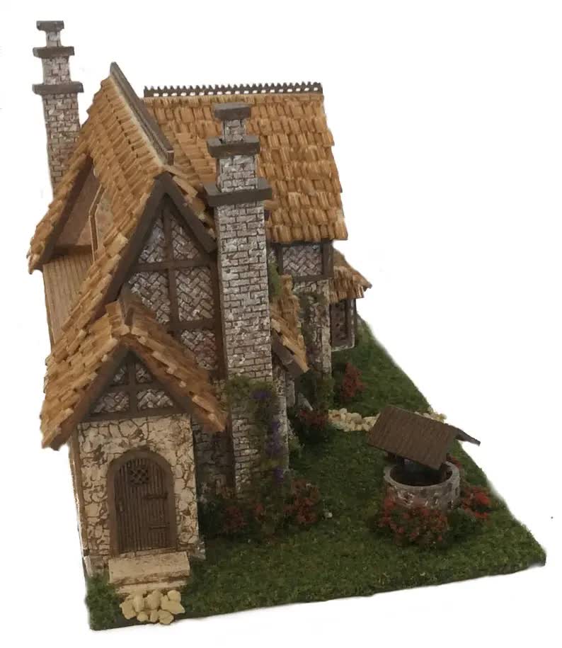 1:144 Scale Dollhouse KIT Tiny German Tudor w/ Greenhouse and Grass 5 Room Home - Miniature Crush