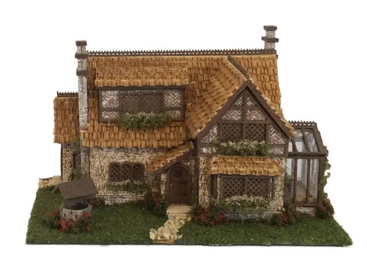 1:144 Scale Dollhouse KIT Tiny German Tudor w/ Greenhouse and Grass 5 Room Home - Miniature Crush