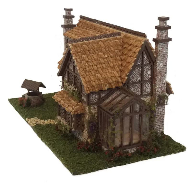 1:144 Scale Dollhouse KIT Tiny German Tudor w/ Greenhouse and Grass 5 Room Home - Miniature Crush