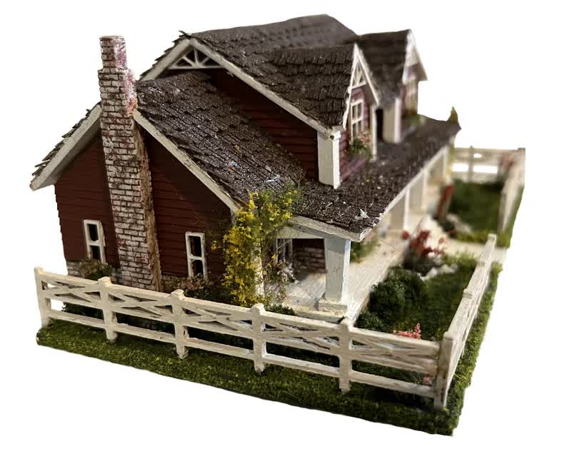 1:144 Scale Dollhouse KIT Tiny Ranch House 6 Room Home Includes Greenery - Miniature Crush