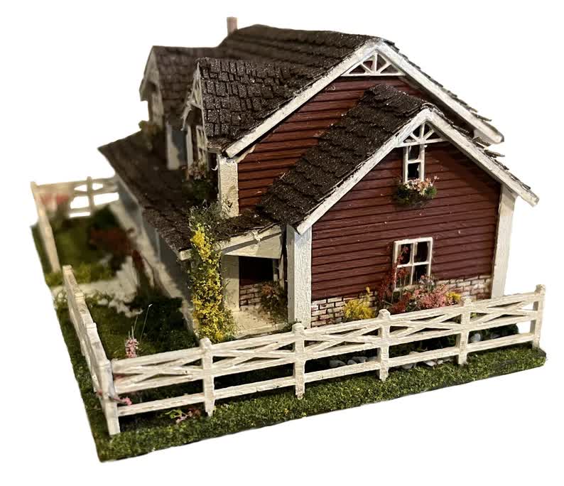 1:144 Scale Dollhouse KIT Tiny Ranch House 6 Room Home Includes Greenery - Miniature Crush