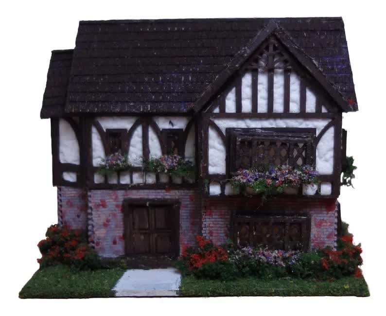 1:144 Scale Dollhouse KIT Tiny Tudor Classic Style with Garden and Window Boxes - Miniature Crush